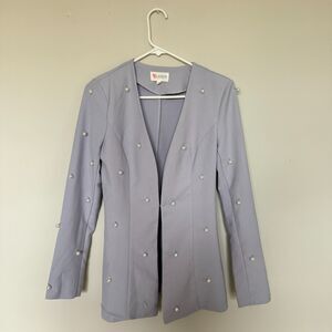 L'Atiste By Amy Womens Blazer Jacket Small Blue Pearl Embellished Easter Spring